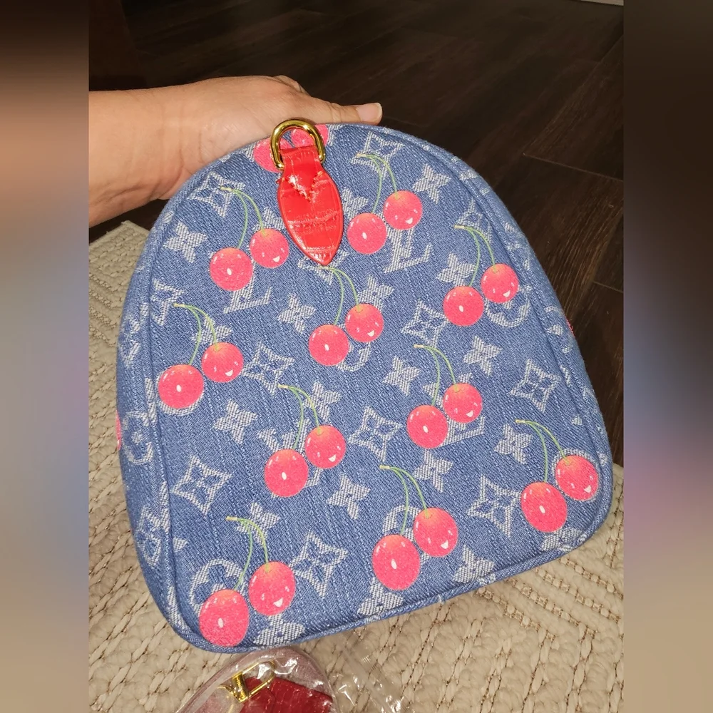 CUTE DENIM BAG Large SPEEDY Denim Cherries LV X TM MURAKAMI - Picture 9 of 17